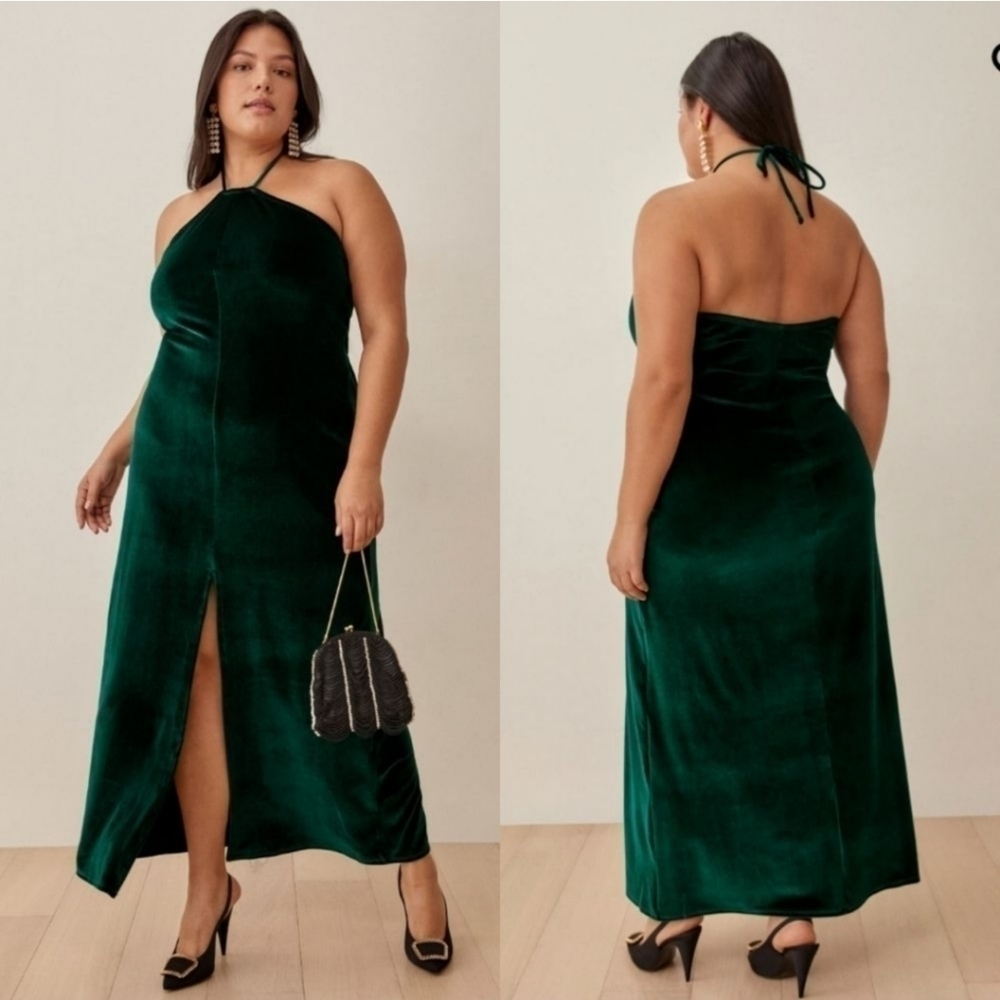 Reformation Nyla Emerald Green Velvet Maxi Dress ES Size 1X